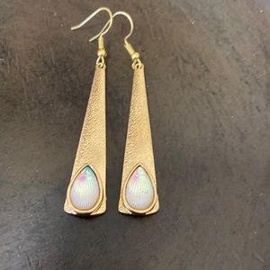 Long Gold Tone Simulated Shell pierced earring